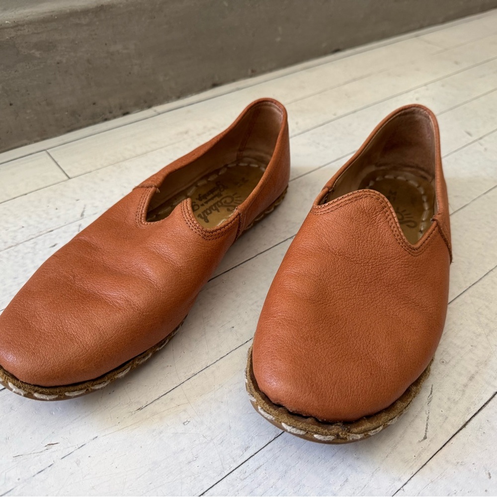Men's Orange Leather Slip-On Shoes